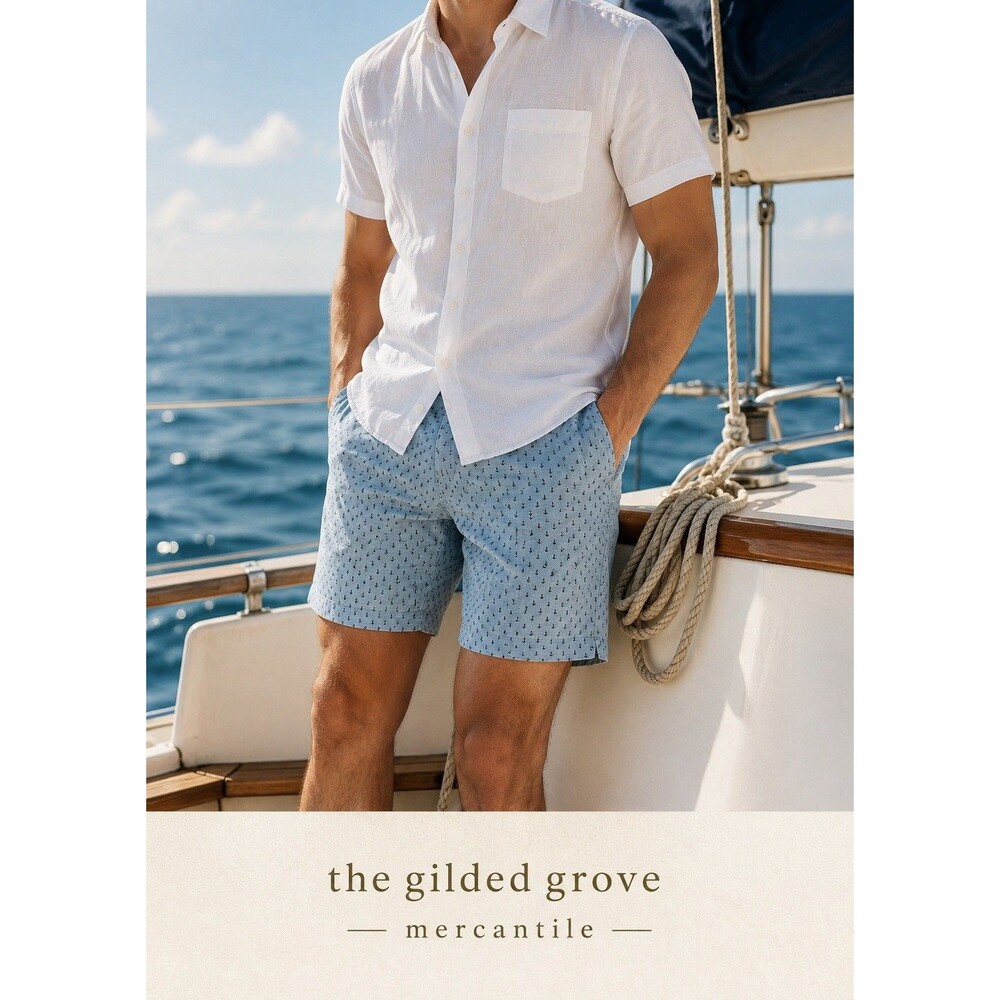 Sovereign Code Anchor Print Shorts Men’s XL Blue Nautical Cotton Chino Preppy